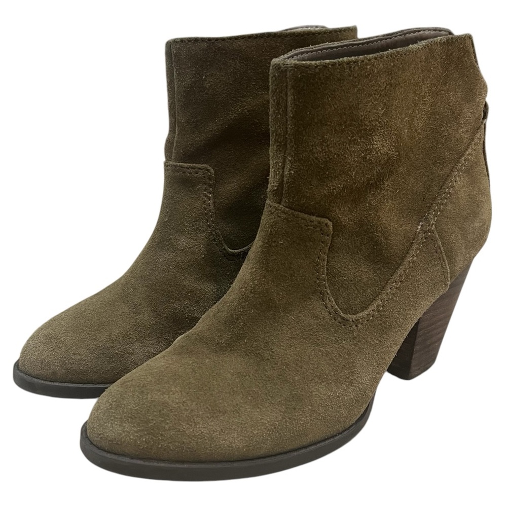 Nine West Hamelin Leather Heeled Bootie Size 6 Olive Green Suede Ankle Boots